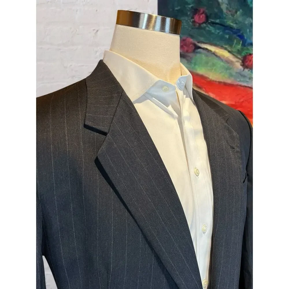 Hart Schaffner Marx Gold Trumpeter 43L 38x30 Gray Stripe Suit Virgin Wool - Picture 5 of 16